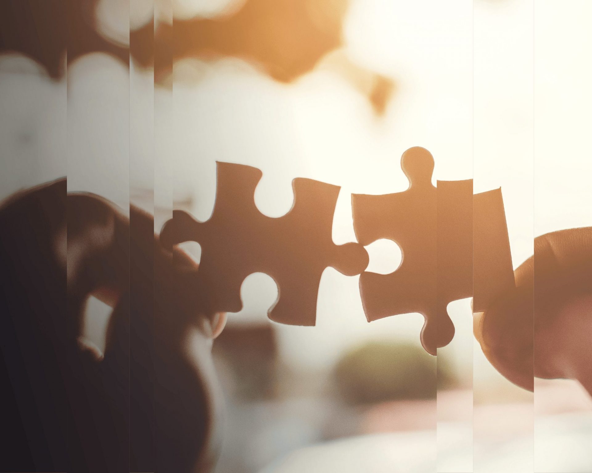 Hands holding two pieces of puzzle, representing family office technology solutions for better wealth management.