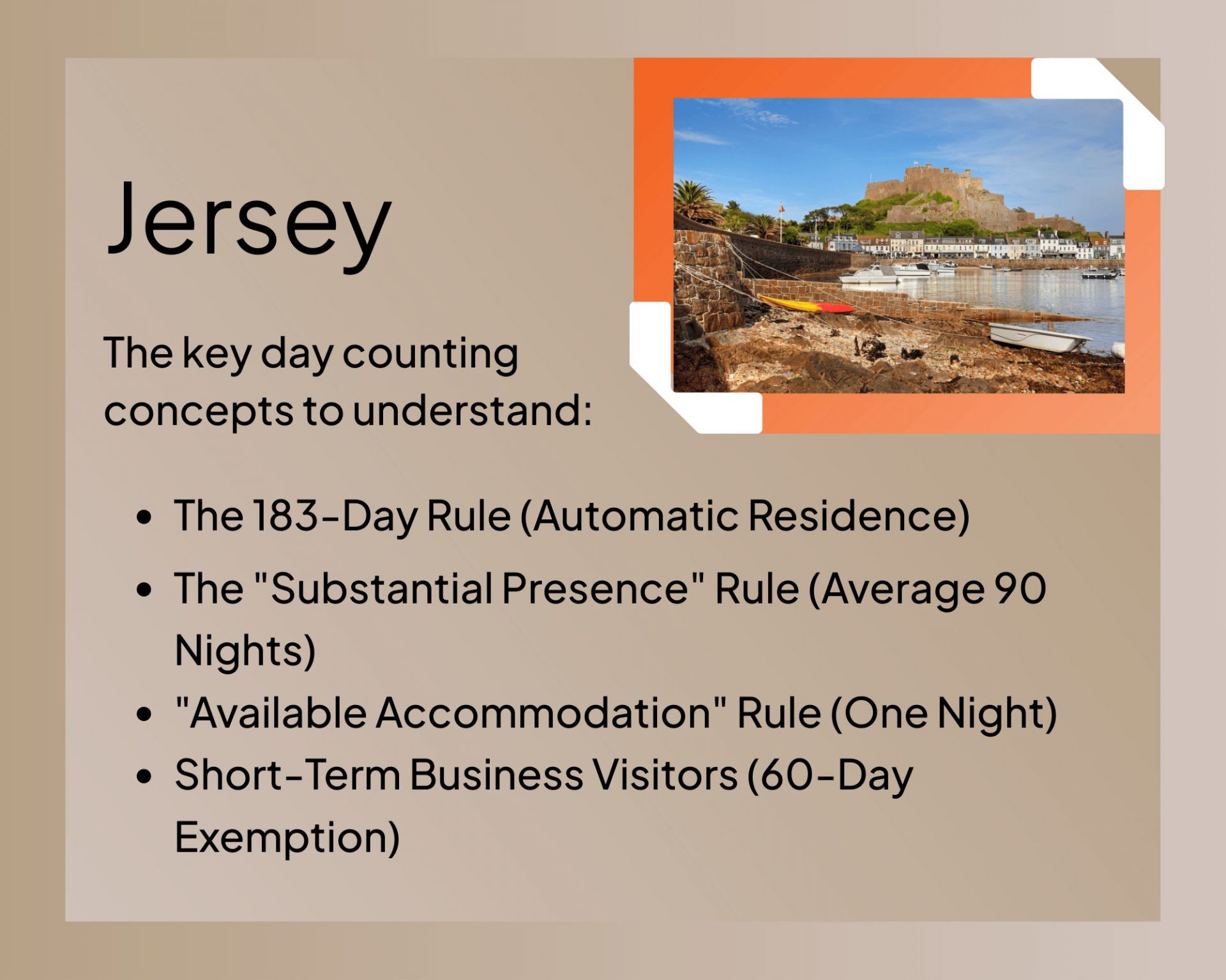 A list of the day counting thresholds when moving to Jersey.