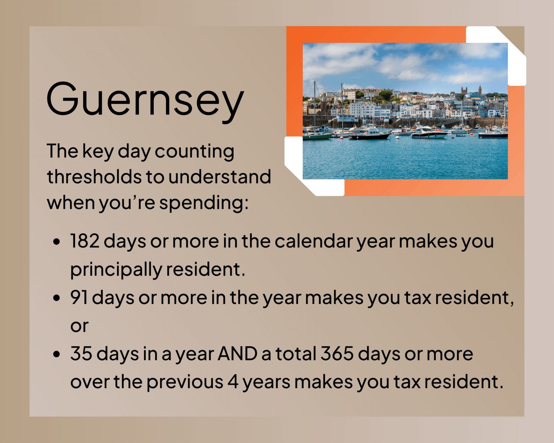 A list of the day counting thresholds when moving to Guernsey.