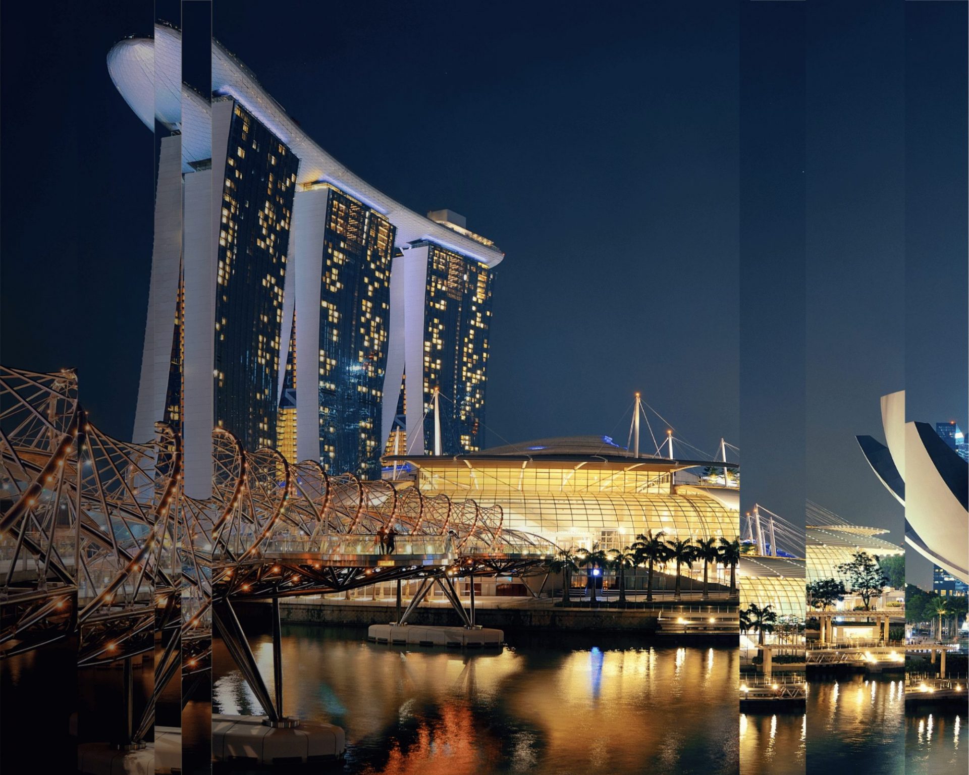 A sliced picture of the Singapore city centre in the night time.