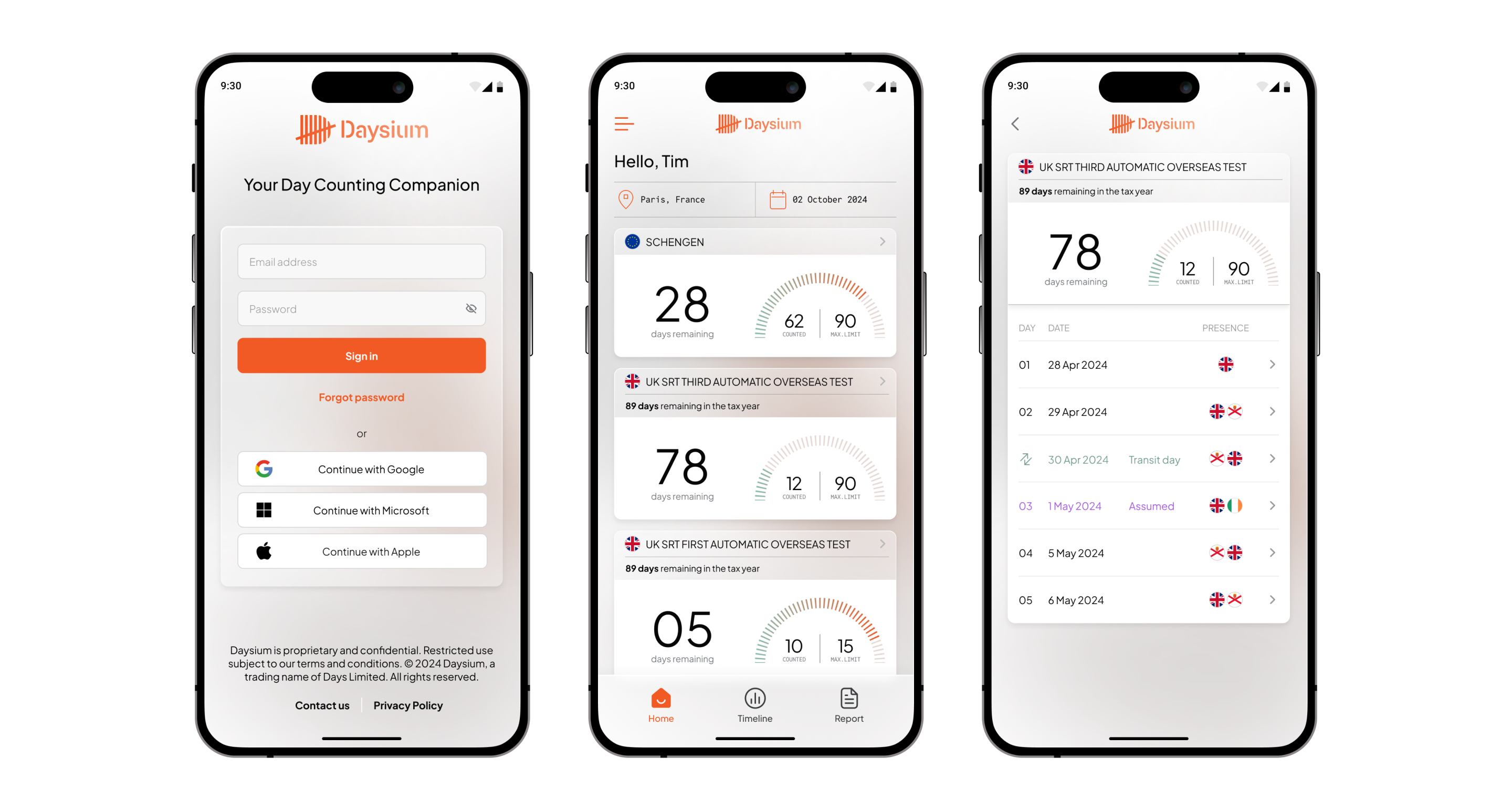 Three phones showing what the Daysium day counting companion app looks like.