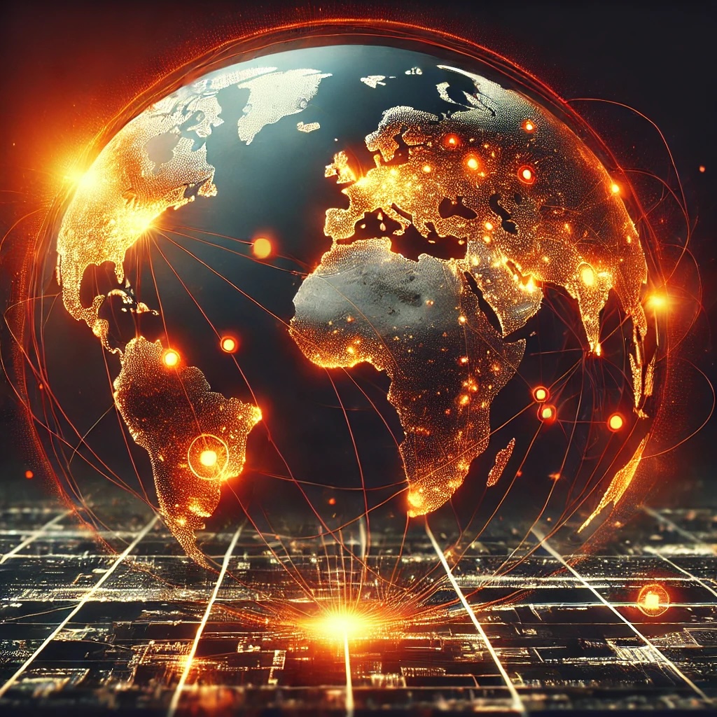 A photorealistic image depicting the concept of global connectivity on a world map, showing a glowing globe.