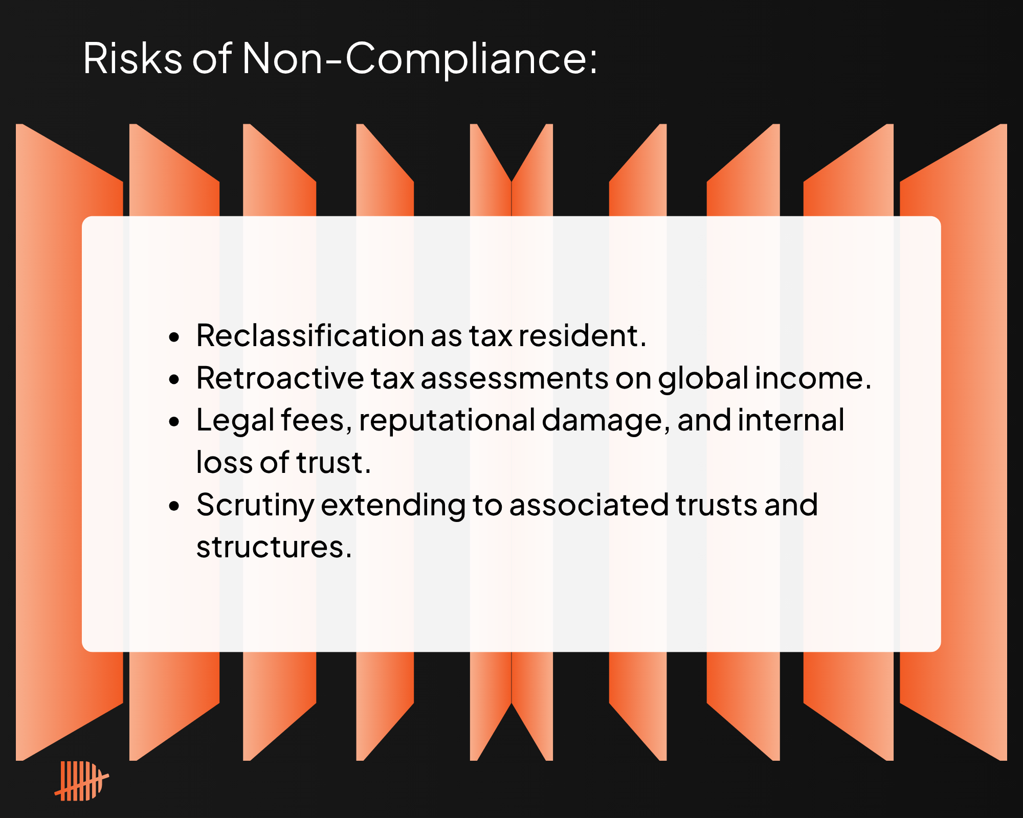 A list of the risks of non-compliance for tax residency.