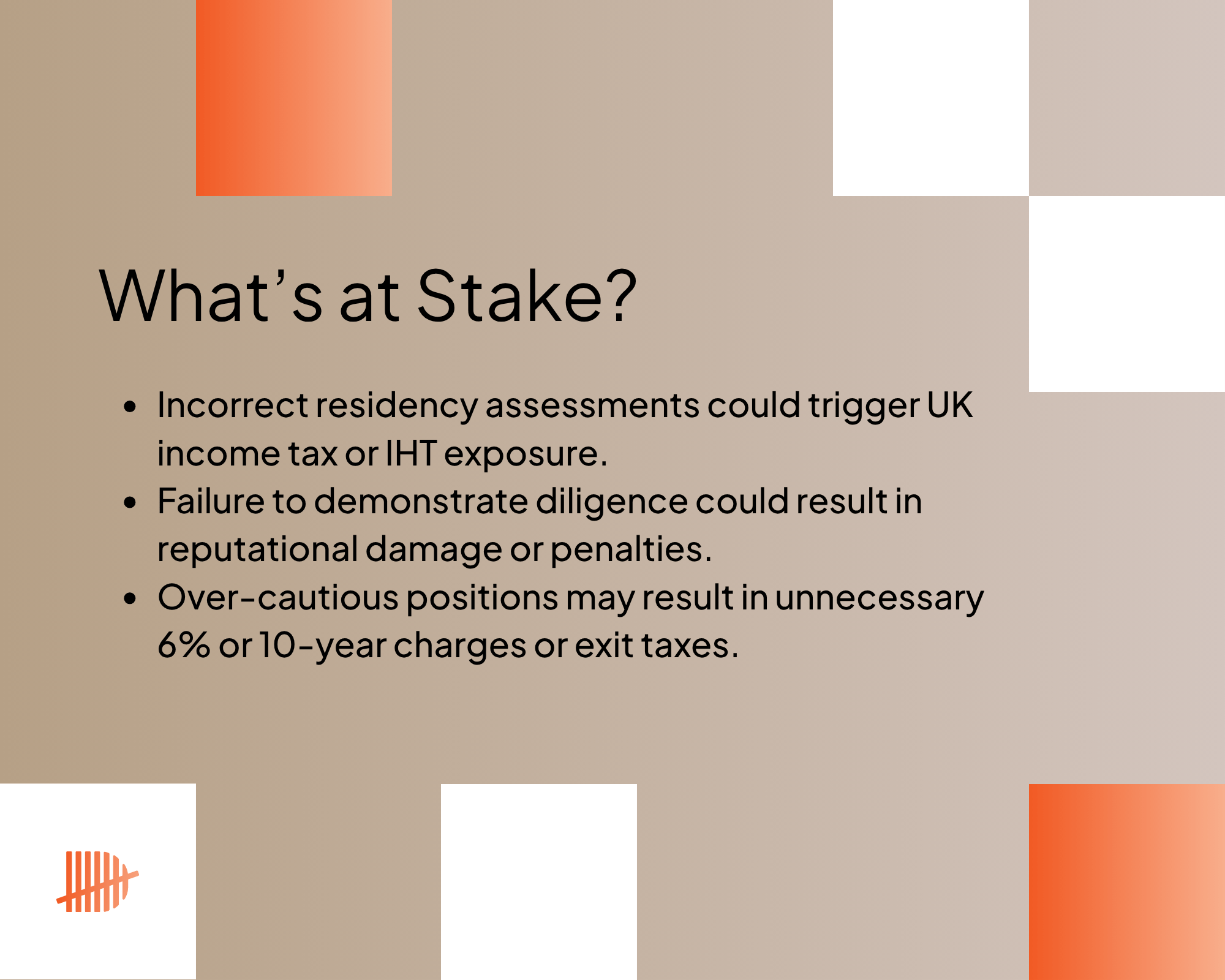 A bullet-point list of what is at stake for trusts after the UK IHT changes, including fees, reputational damages, and income tax exposure.