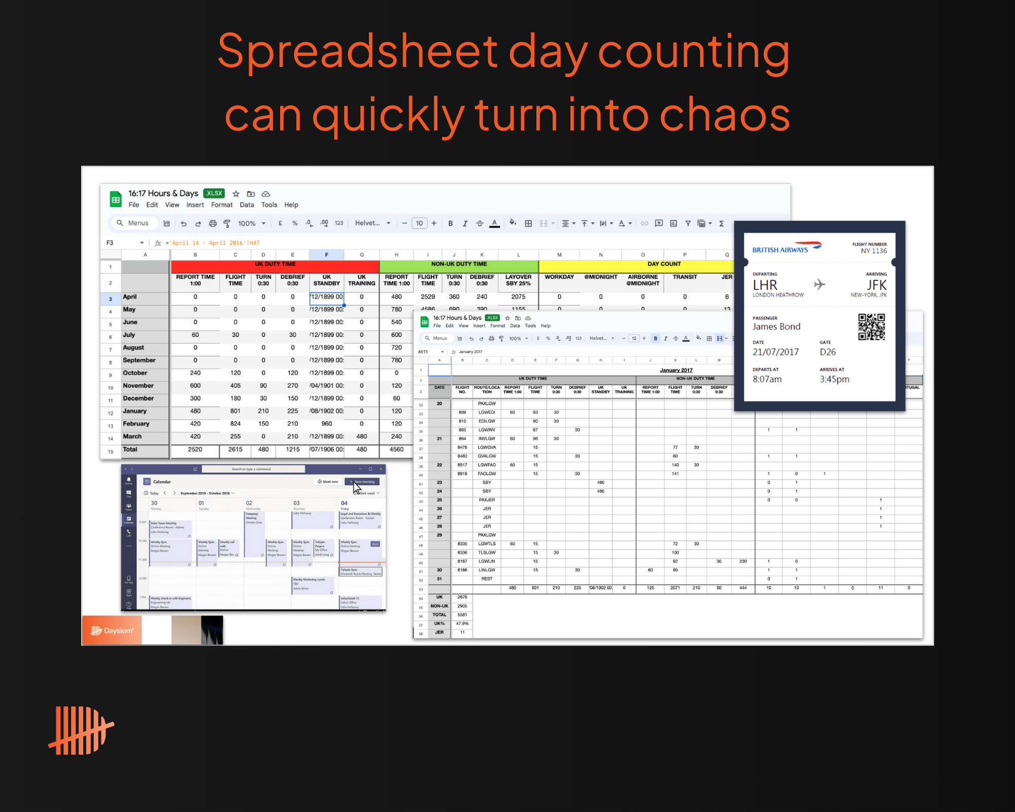 A view of a spreadsheet for day counting, showing how complex it can be for tax residency compliance.