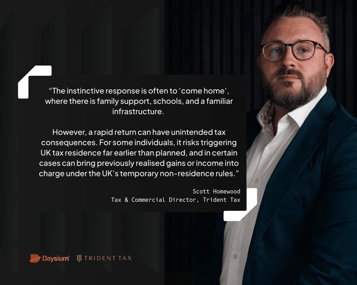 A quote by Scott Homewood from Trident Tax on deciding whether to leave the UAE and return to the UK. 