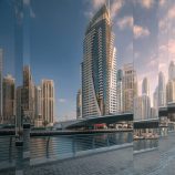 A sliced and stylised image of the UAE city skyline.