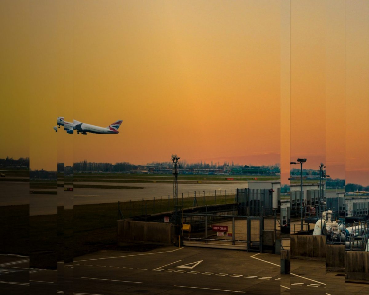 A plane departing Heathrow Airport, UK.