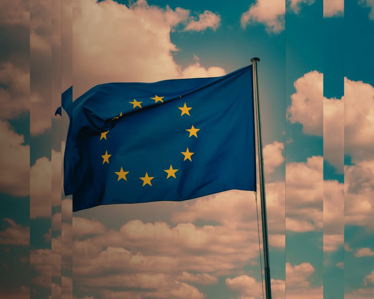 A picture of the EU flag, slightly distorted